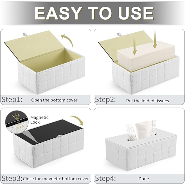 Rektangulär läder servettbox (vit)