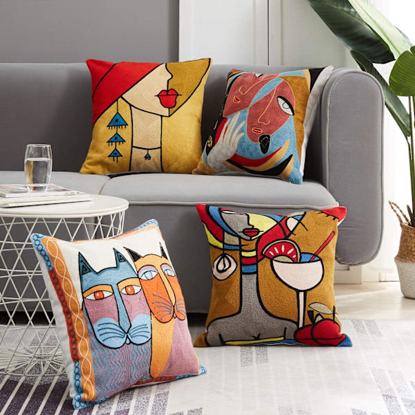 Set med 4 Picasso-kuddfodral 45x45 cm Dekorativt soffkuddfodral C