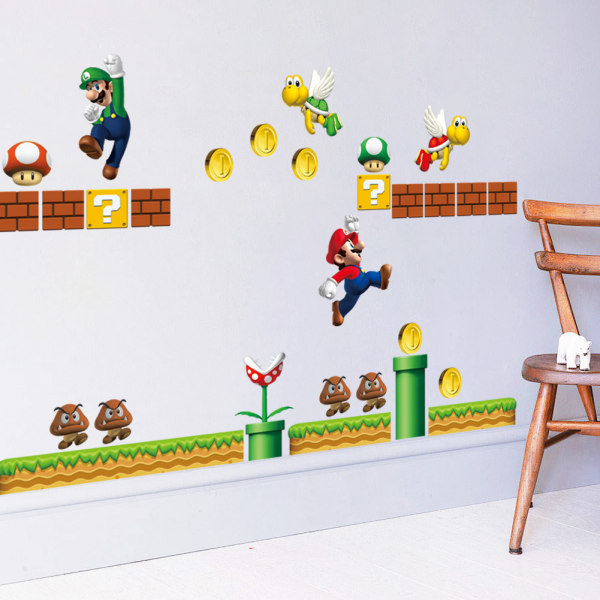To stykker 30×90 cm Super Mario-klistermærker til børneværelset, dekorativ væg
