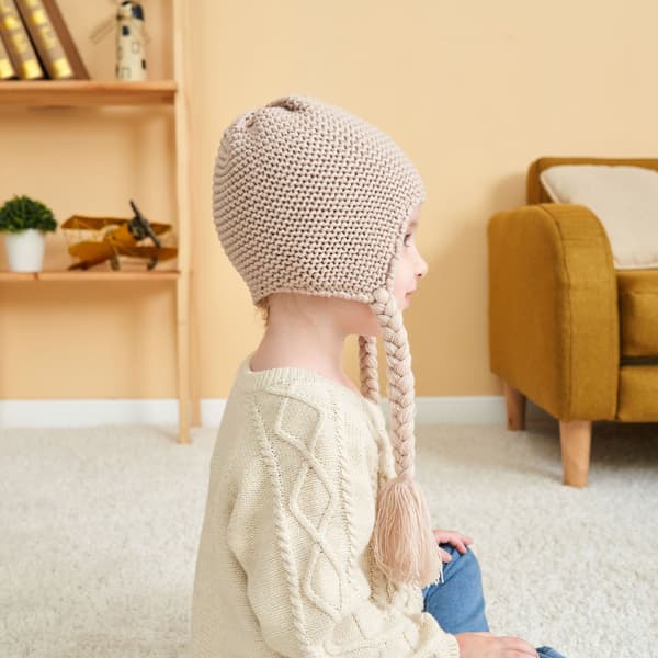 Baby Knitted Fur Ball Cap Adjustable Braids Ear Guards Plus