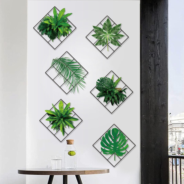 6 sett veggklistremerker Grønne planter Grid-klistremerke Palmeblad DIY Wal