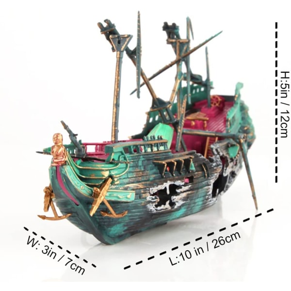 Akvariumvragdekorationer - Air Bubbler Sunken Boat Ornament, A