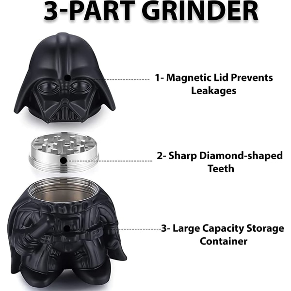 Star Wars Grinder, Krydderikværn, Perfekt Størrelse 2\" 3-Dele Sort
