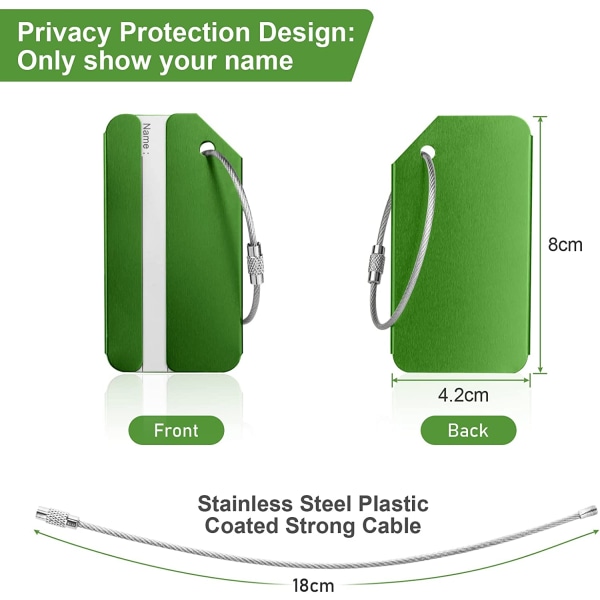 2 grønne bagageskilte, aluminiums bagageskilt med rustfrit stål