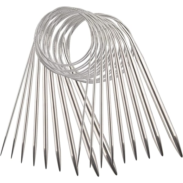 Biter av rustfritt stål, sirkulære strikkepinner, genser strikkepinner 43 cm dobbelthodede garnnåler med metalltråd (2,5/3,5/4,5/5,5/6/7/8/9/10 mm)