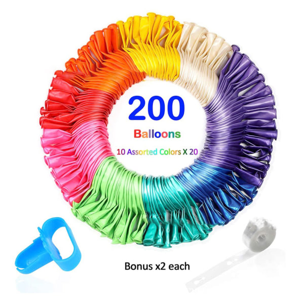 200 stk. fortykkede balloner, balloner i forskellige farver, latexballoner