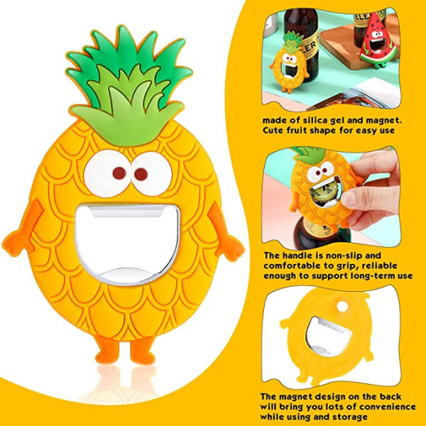2-pakning kjøleskapsmagnet flaskeåpner (vannmelon + ananas), Met