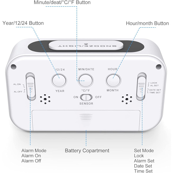 Digital väckarklocka, morgonväckarklocka, tyst batteridriven