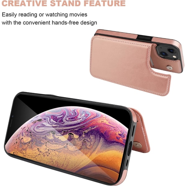 (Rose Gold) Kompatibel med iPhone 13 lommebokdeksel med kortholder