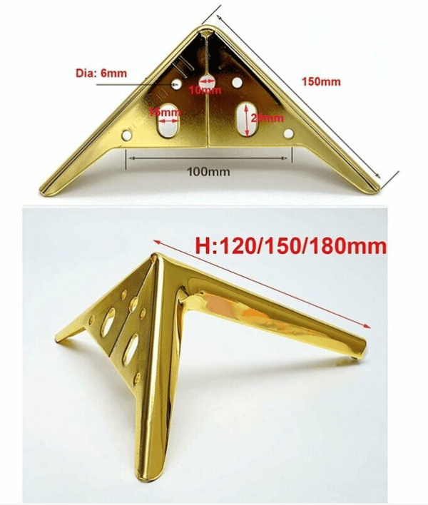 Set om 4, guld 18 cm triangulär med guld fötter, galvanisering po 18cm