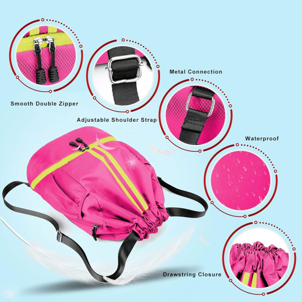 Pink vandtæt rygsæk med snoretræk Gymtaske med skorum
