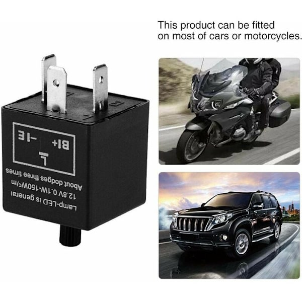 (Icke-originaltillbehör) LED-blinkerscentral, 12V 3-stifts justerbar blinkersrelä för LED-ljus, blinkersrelä, elektroniskt ersättningsrelä för fast blinkers.