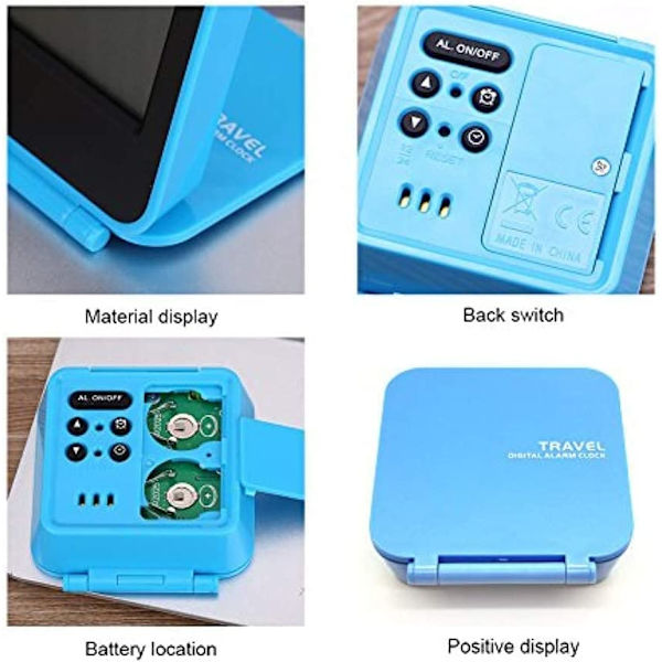 Mini sammenleggbar digital alarmklokke multifunksjonell LED-klokke P blue