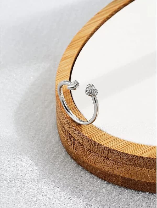 S925 Sterling Sølv Kvinner Ring Spark Zirkon Smykker Full Hjerte