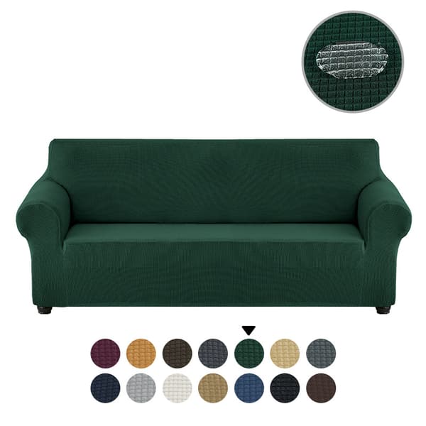 Soffaöverdrag för 3-sits soffa, stretchbar, med elastisk kant (Svartgrön)