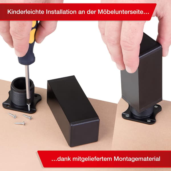 Svart - Set med 4 justerbara rektangulära möbelben - 40 x 40