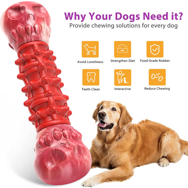 Uforgjengelig Big Dog Hundeleke, Interactive Dog Chew Bone Durabl