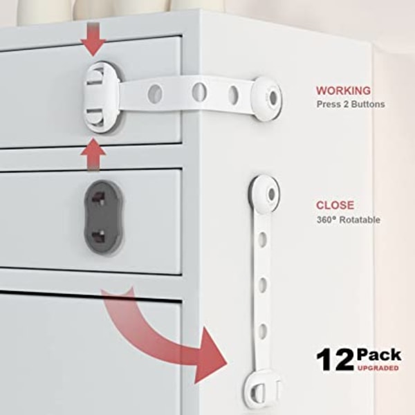 Børnesikringsskabe Strap Locks - 12 stk. (hvid) Baby Proofing