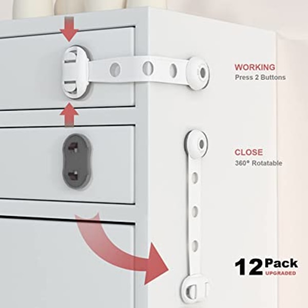 Sikkerhetssperrer for barneskap - 12-pakning (hvit) Barnesikring