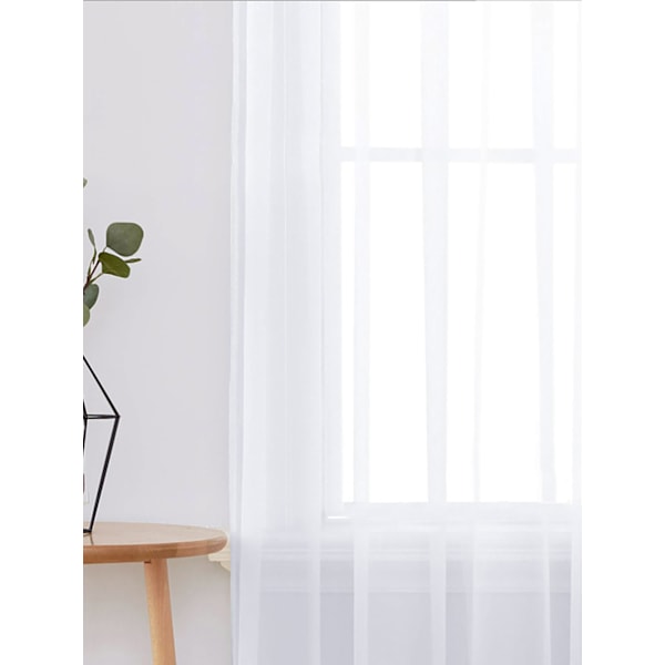 Hvit Voile Gardin - 134 cm B x 210 H, Hvit, 2 Stykker