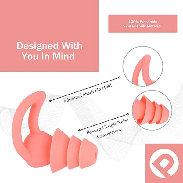 Gjenbrukbare tre-lags støydempende ørepropper (rosa), egnet f