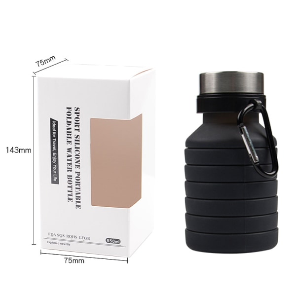 1 pack hopfällbar vattenflaska, svart-18 oz Återanvändbar BPA-fri Si