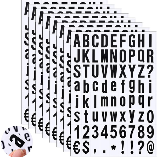 8 ark nummersett (svart, 1 tommer) selvklebende vinylbokstaver,