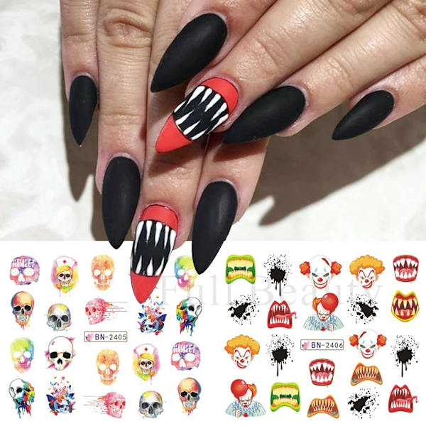 5-pack Halloween Nageldekaler, Självhäftande DIY Nagelkonst