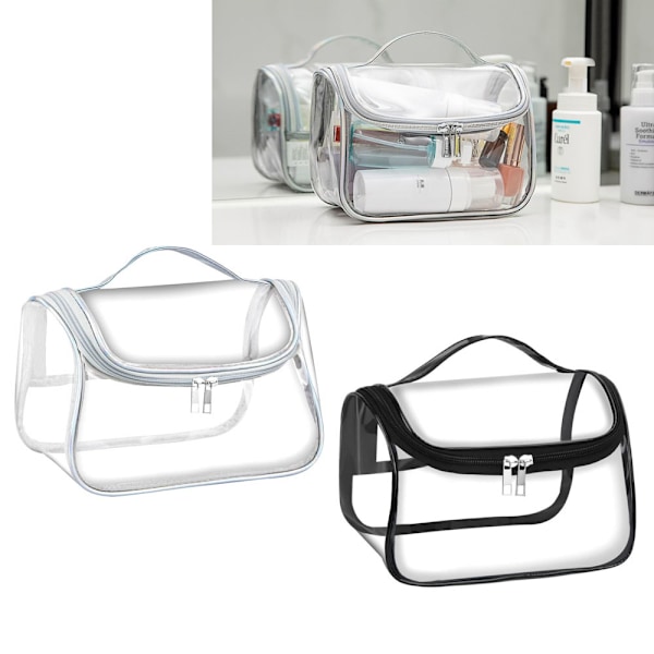 Sølv/Sort 2 stk. Transparent Rejsetoilettaske PVC Vandafvisende Makeuptaske Bærbar Vandafvisende Toilettaske Pung Cosme