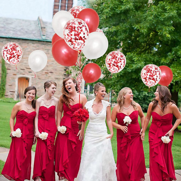Røde hvide balloner 12" røde konfettiballoner med bånd, 30 stk