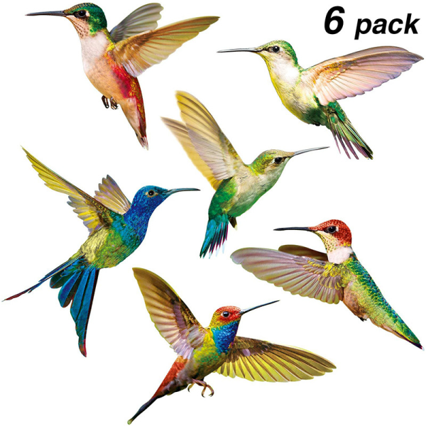 Window Stickers - 6 Stunning Decorative Hummingbird Static Cling