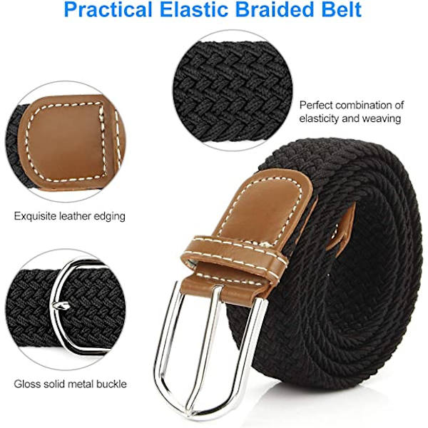 2-pack flätade bälten för kvinnor, stretchiga canvasremmar, elastiska bälten