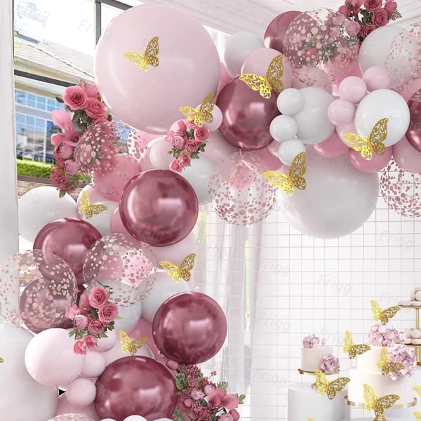 Rose Gold Balloon Arch Kit - 118 stk Baby Pink White And Rose Gol