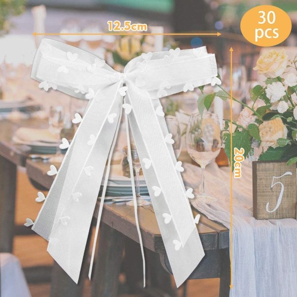 30 stk bryllupsbilbånd hvit sløyfe sommerfuglstil dekorativ B