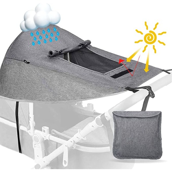 Solsejl til barnevogn (grå), universal med UV-beskyttelseshul