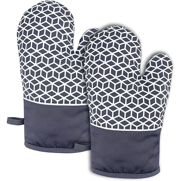 Gray Oven Gloves, Heat Resistant Silicone Oven Mitts, Non-Slip S