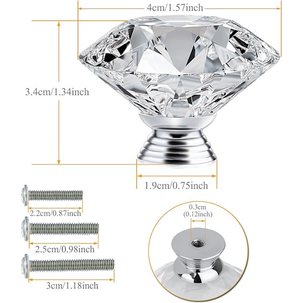 [10 stykker] Krystallknott Diamant Håndtak Skap Trekker Skuffetrekk