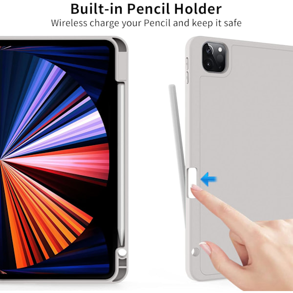 Grått, skyddande fodral för iPad Pro 11-tum (18/20/21/22), med pennhållare, ultratunt trefaldigt smart skydd, stöder Pen C