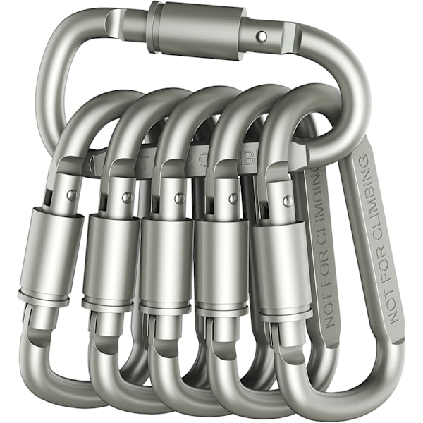 Pakke med 6 aluminium D-ring låsekarabiner, lett men sterk IKKE