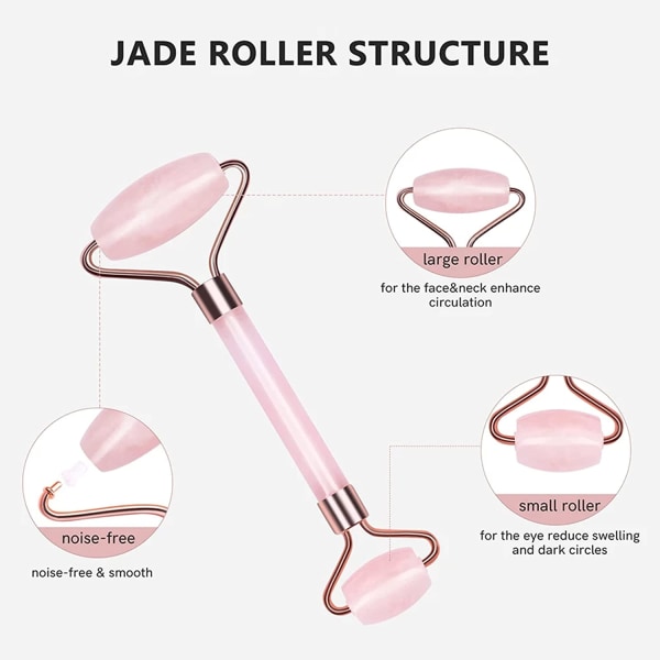 Rosa - 1 st Facial Jade Roller, ansiktsmassageverktyg, ansiktsskrot