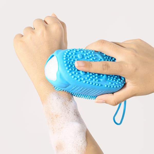 Silikon kroppsskrubber dusch exfolierande skrubbsvamp bubbelbadborste (blå)