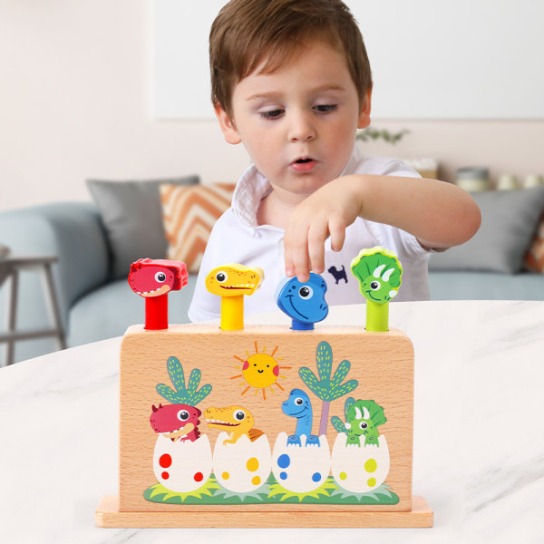 Trä Dinosaur Pop Up Toy Montessori Spel Förskolelärande