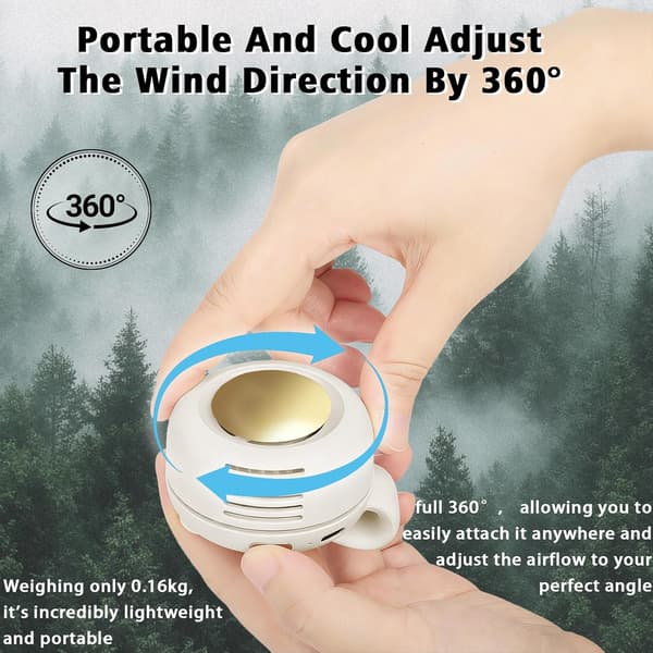 Bärbar spänne mini midjehängande bärbar minifläkt, 360° roterbar White