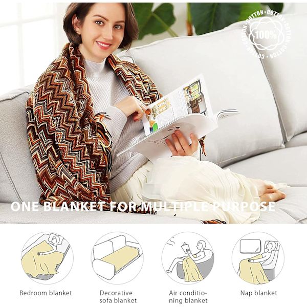 Stickad filt Tassel Throw filtar Färg Hundtand Bohe