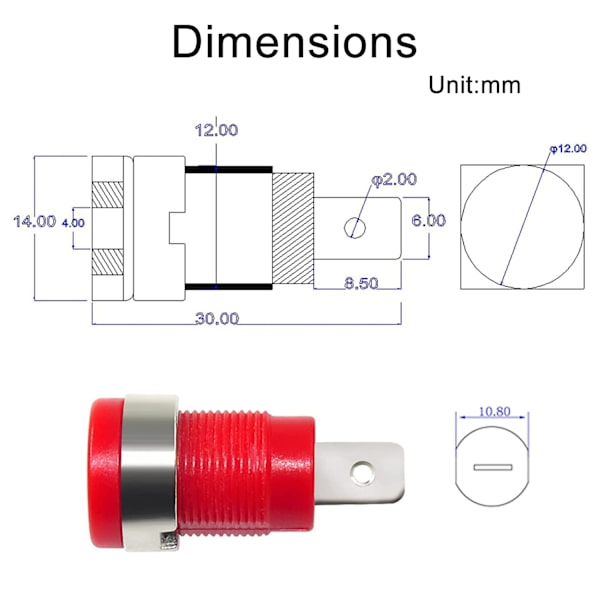 10 stk. Hun-Bananstikkontakt - 4mm Hun-Bananstikkontakt Bindingspost Adapter Panel/Chassis Loddetype