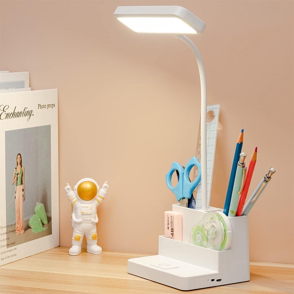 Liten skrivbordslampa med penn-/telefonhållarfunktion, laddningsbar skrivbordslampa