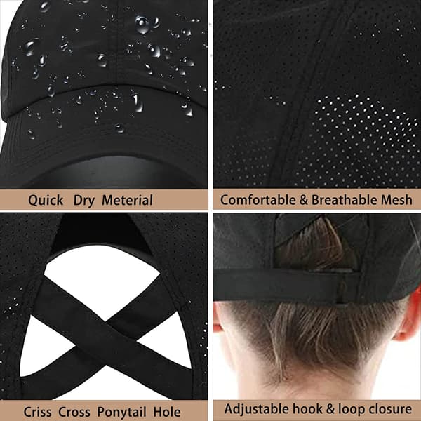 Dame Ponytail Baseball Cap, Høj Messy Bun Ponycap Hurtigtørrende