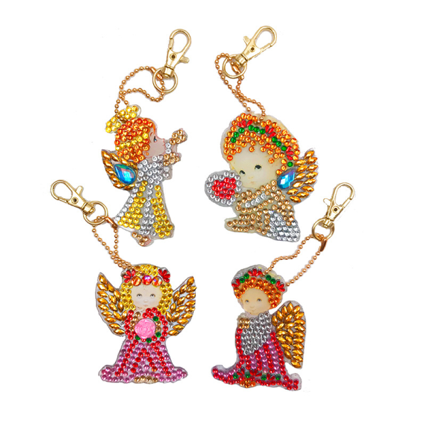 Four-piece angel DIY diamond painting keychain water diamond pai