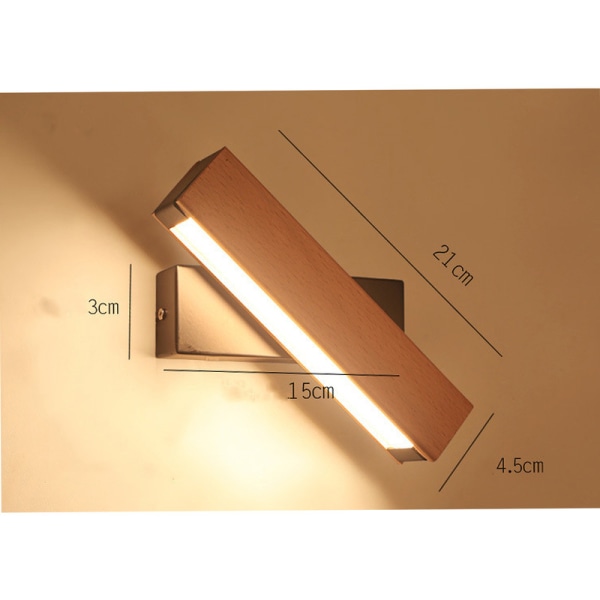 LED indendørs væglampe, 360° rotation med simpelt massivt trælys