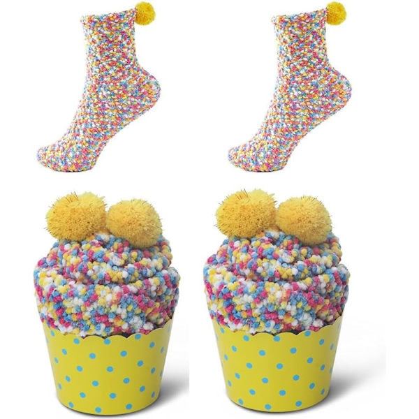 2 Presentförpackningar Alla hjärtans dag tårtsockar-gul, söt supermjuk förpackning, bekväm och varm DIY för kvinnor